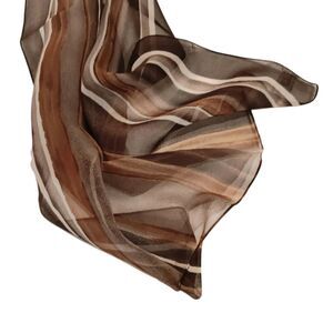 Vintage ITALCA Italian Silk Scarf Brown Cream  Rust Wavy Stripes Oblong 59"x14"